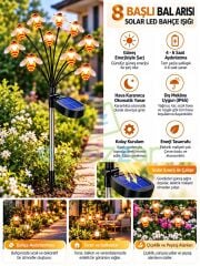 Güneş Enerjili 8 Başlı Bal Arısı Led Bahçe Lambası 4'lü Set Dekoratif Solar Dış Mekan Aydınlatma
