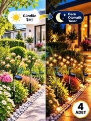 Güneş Enerjili 8 Başlı Bal Arısı Led Bahçe Lambası 4'lü Set Dekoratif Solar Dış Mekan Aydınlatma