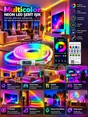 5 Metre Rgb Neon Led Şerit Esnek Silikon Usb Bağlantılı Kumandalı Telefon Kontrollü Zaman Ayarlamalı