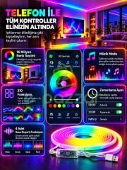 5 Metre Rgb Neon Led Şerit Esnek Silikon Usb Bağlantılı Kumandalı Telefon Kontrollü Zaman Ayarlamalı