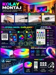 5 Metre Rgb Neon Led Şerit Esnek Silikon Usb Bağlantılı Kumandalı Telefon Kontrollü Zaman Ayarlamalı