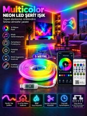 5 Metre Rgb Neon Led Şerit Esnek Silikon Usb Bağlantılı Kumandalı Telefon Kontrollü Zaman Ayarlamalı